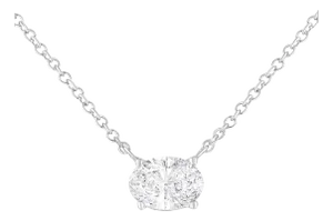 IGI Certified 10K White Gold 1/2 cttw Lab Grown Oval Shape Solitaire Diamond East West 18" Pendant Necklace (E-F Color, VS1-VS2 Clarity)