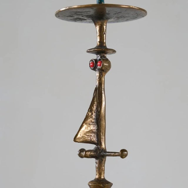 Brutalist Brutalist Anthropomorphic Candleholder in Bronze and Enamel by Zoltán Pap, 1970s For Sale - Image 3 of 10