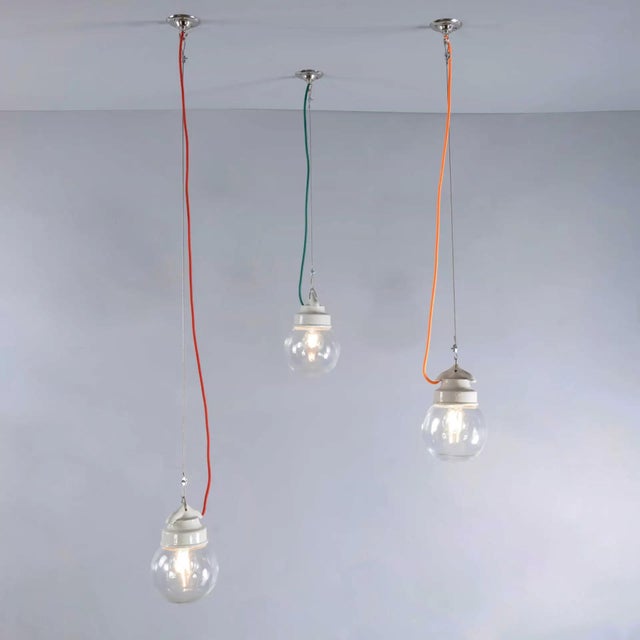 Round Clear Glass Pendant Lamp, 1950s For Sale - Image 12 of 13