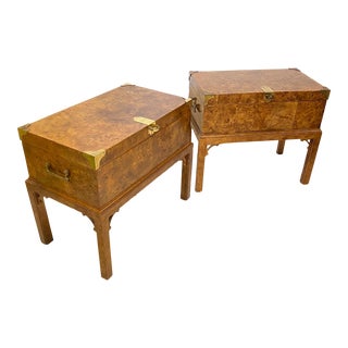 1970s Burl End Table Pair Nightstands Trunks For Sale