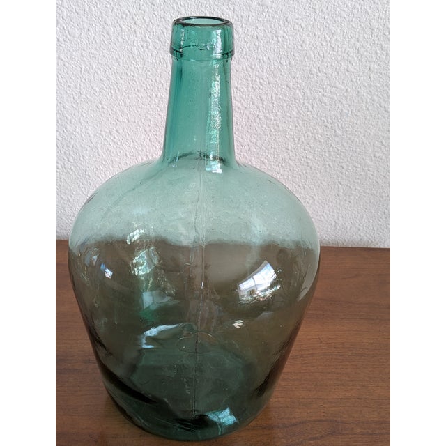 Mid-Century Modern Vintage Mid-Century Handblown Spanish Viresa Carboy Green Glass Demijohn Bottle For Sale - Image 3 of 8