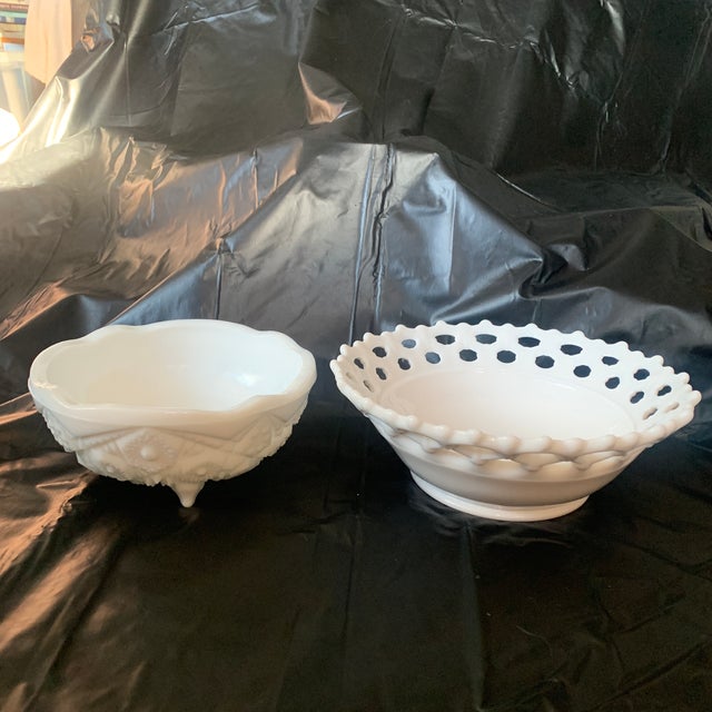 Vintage Milkglass Bowls - Pair For Sale - Image 4 of 7