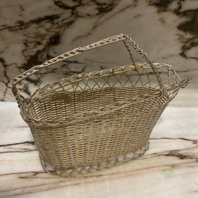 Silver Weaved Wine Holder Basket For Sale - Image 4 of 6