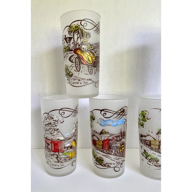 Here is a charming set of 6 tumbler glasses featuring painted scenes of horse and buggy, farms, rustic homes, etc. As you...