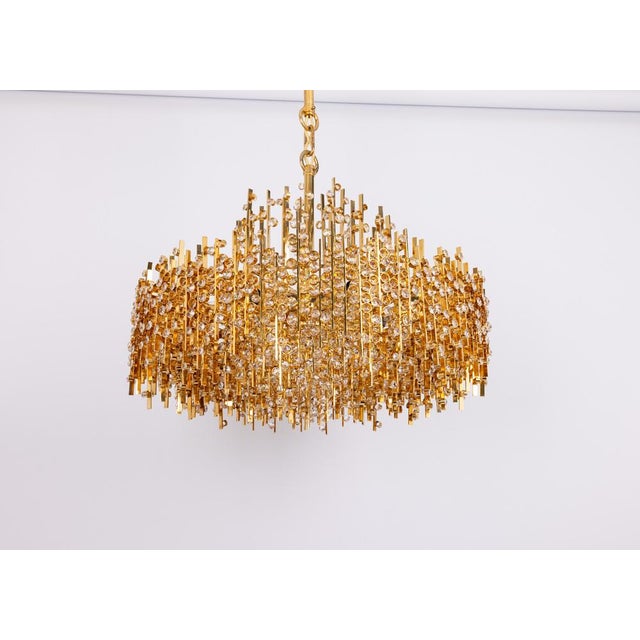 Gold Large Gilt Brass and Crystal Chandelier from Palwa, Germany, 1970s For Sale - Image 8 of 14