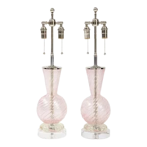 Pair of Pink Barovier Murano Glass Lamps