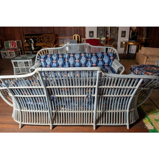 Blue Ficks Reed Rattan Sofa Set, Pale Blue Wash, Antique, 1970s, Six Pieces For Sale - Image 8 of 13