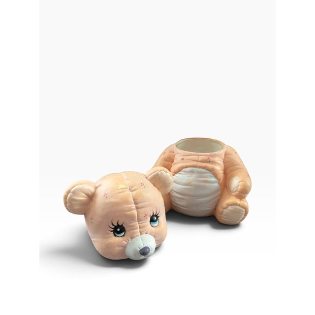 Vintage Pink Teddy Bear Cookie Jar, Ceramic, Made in Taiwan For Sale - Image 4 of 6