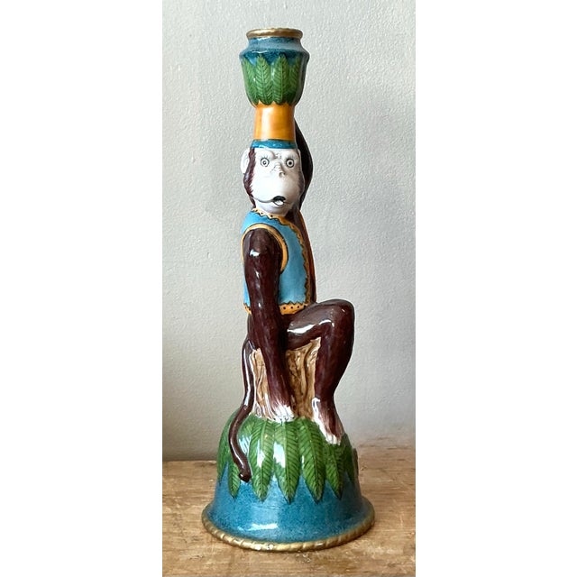 Late 20th Century Vintage Boho Glazed Ceramic Monkey Candlestick For Sale - Image 5 of 9