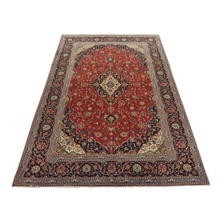 Kashan Rug 9’2” X 12’9” Red Wool Vintage Traditional Hand-Knotted Carpet For Sale