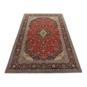 Kashan Rug 9’2” X 12’9” Red Wool Vintage Traditional Hand-Knotted Carpet