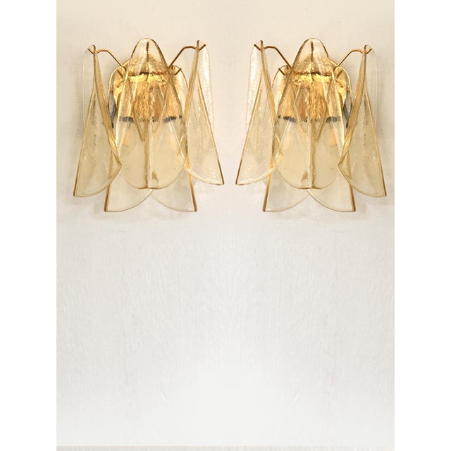Glass Set of Two Amber “Rondini” Murano Glass Gold Wall Sconce in Mazzega Style For Sale - Image 7 of 7
