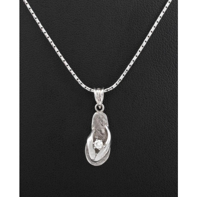 14K White Gold Flip Flop Diamond Pendant Necklace, brightly polished and engraved, designed as a detachable flip flop...