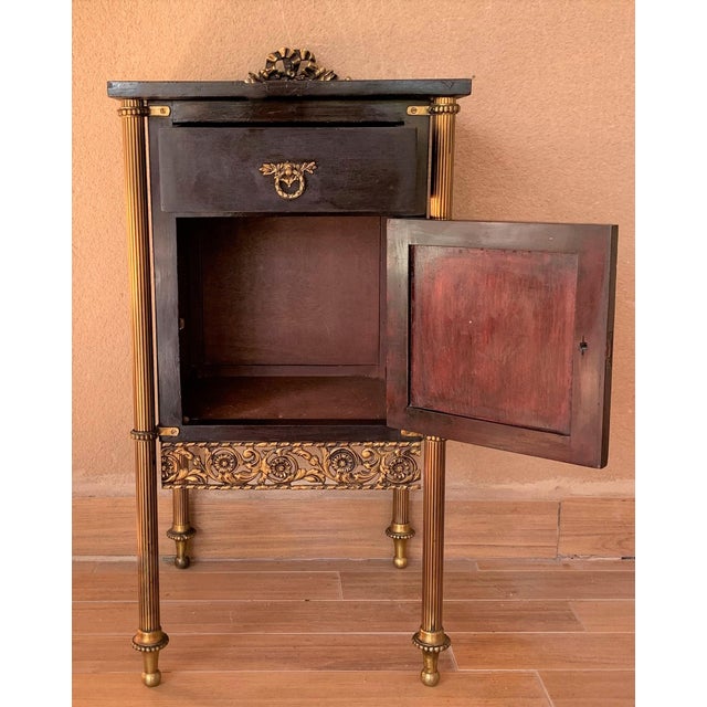 French Ebonized Mahogany Nightstands With Fluted Bronze Columns - a Pair For Sale - Image 9 of 13