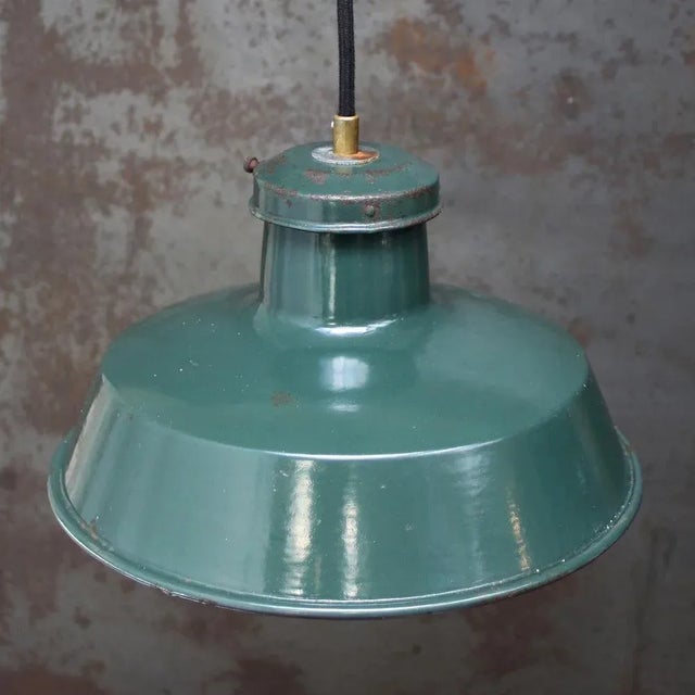 Industrial Vintage French Industrial Petrol Green Enamel Factory Pendant from Sammode For Sale - Image 3 of 5