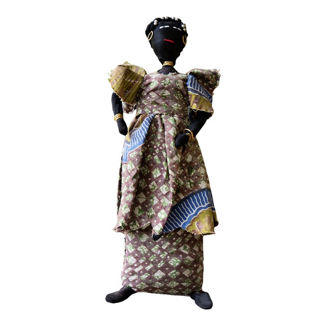 Handmade Senegalese Cloth Doll With Beaded Hair & Jewelry, 1990 For Sale