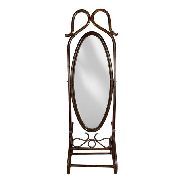 Curved Wooden Psyche Mirror, 1960s For Sale