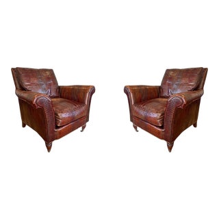 Century Furniture Alligator Embossed Leather Armchairs - a Pair For Sale