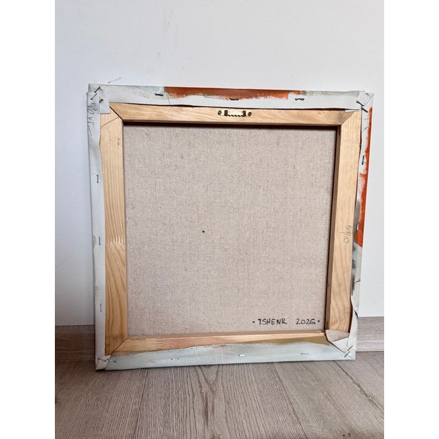 Original Abstract Fruit Painting Acrylic on Canvas, Modern Still Life Wall Art, Minimalist Terracotta and Sage Green Decor, 16x16 Square Artwork For Sale - Image 4 of 5