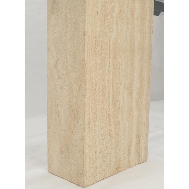 Mid 20th Century Italian c1970s Mid Century Modern Glass Top Single Travertine Base Console Table For Sale - Image 5 of 14