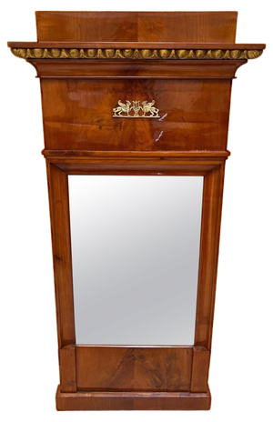 Biedermeier Cherry Wall Mirror with Brass Decor, South Germany, 1820s