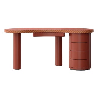 Curved Shape Top Glossy Red Desk with Striped Edge by Ultramobili For Sale