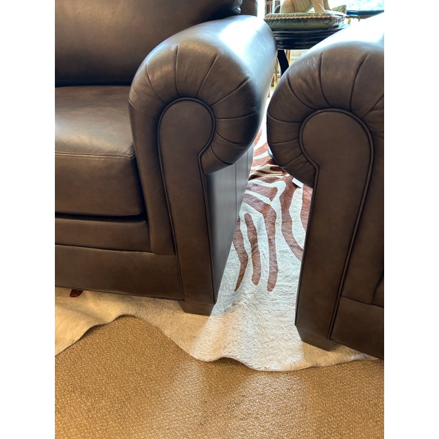 2020s Large Brown Leather Ethan Allen Club Chairs-a Pair For Sale - Image 5 of 10