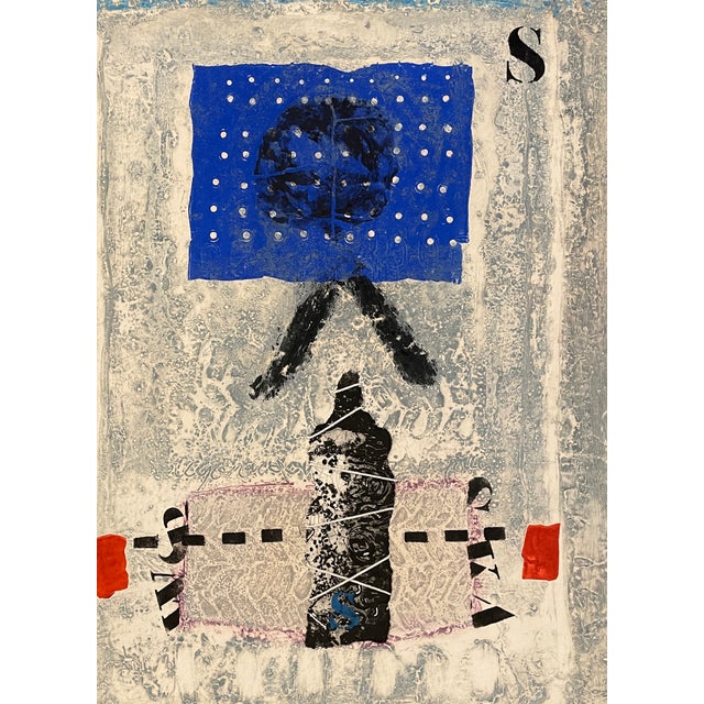 1980 James Coignard (France, 1925-2008) "Otage Et Bleu" Carborundum Itaglio on heavy paper with collage and rope, pencil...
