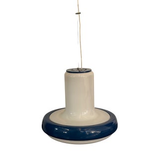 White and Blue Glass Chandelier, 1970s For Sale