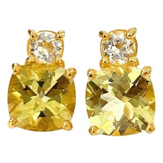 Bochic "Orient" Lemon Topaz & White Topaz Earrings Set In 18K Gold & Silver For Sale