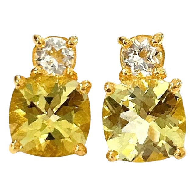 Bochic "Orient" Lemon Topaz & White Topaz Earrings Set In 18K Gold & Silver For Sale