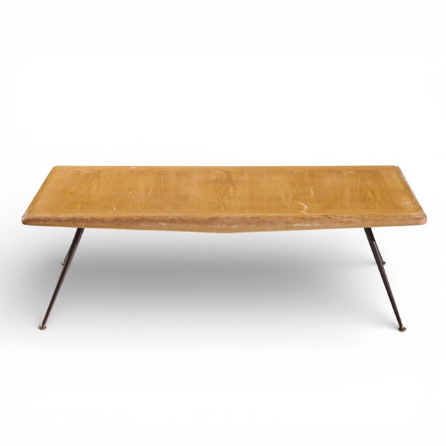 Wood t.h. Robsjohn Gibbings for Widdicomb Mid Century Brass Leg Mahogany Coffee Table Bench For Sale - Image 7 of 10