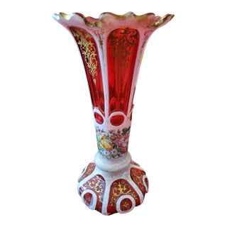 Antique Moser Bohemian Glass Overlay Ruby Vase For Sale