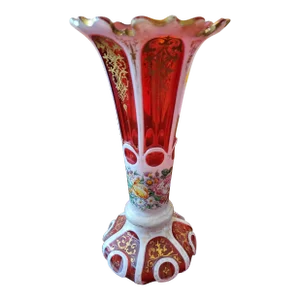 Antique Moser Bohemian Glass Overlay Ruby Vase