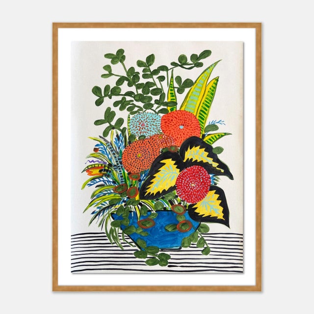 Contemporary Jungle Bouquet by Jelly Chen in Gold Framed Paper, Small Art Print For Sale - Image 3 of 3