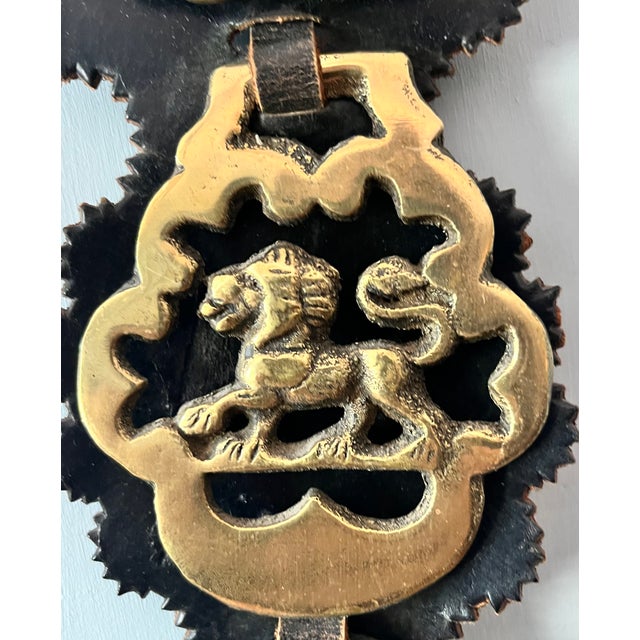 Vintage Brass and Leather Horse Bridle Strap For Sale - Image 4 of 9