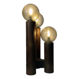 Vintage Model 19 Table Lamp in Wood and Hand-Blown Glass from Temde Leuchten, 1970s For Sale