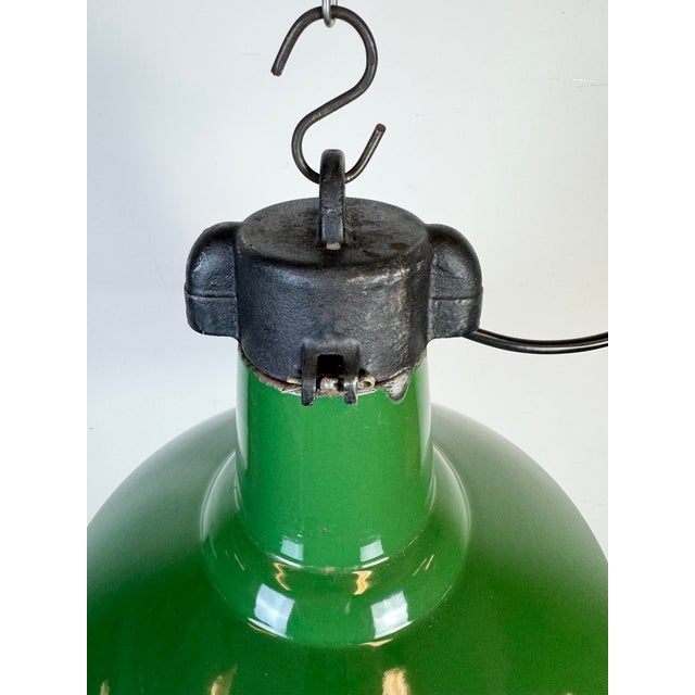 Green Industrial Green Enamel Factory Pendant Lamp, 1960s For Sale - Image 8 of 18
