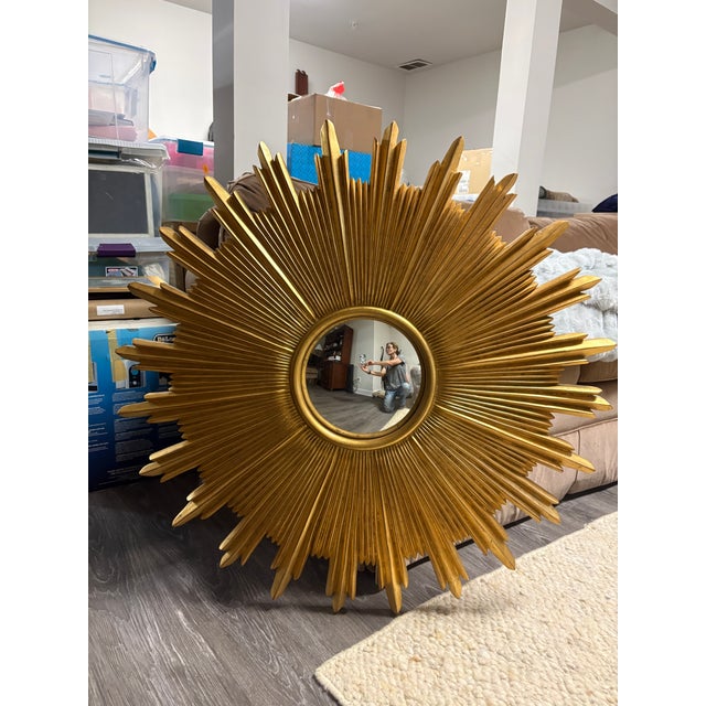 1990s Carver’s Guild Antique Gold Sunburst Mirror For Sale - Image 5 of 5