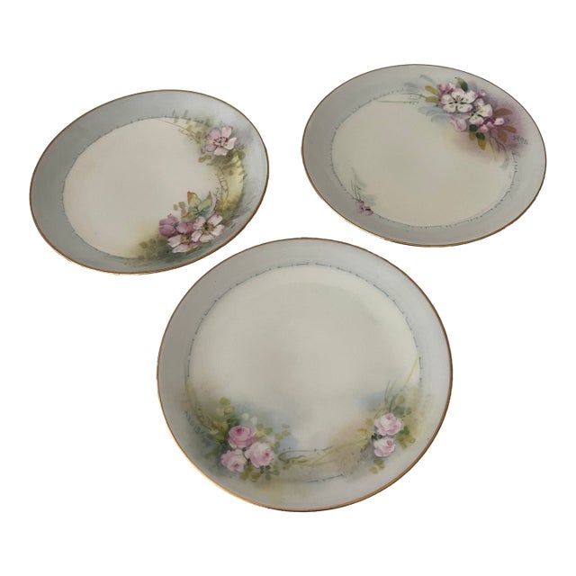 Late 19th Century Set of 3 Hand Painted Barvarian Dessert Plates Signed by Artist For Sale