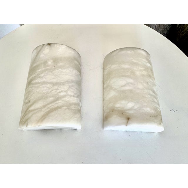 Lights Pair Half Cylinder White Alabaster Minimalist Wall Light Sconces For Sale - Image 7 of 15