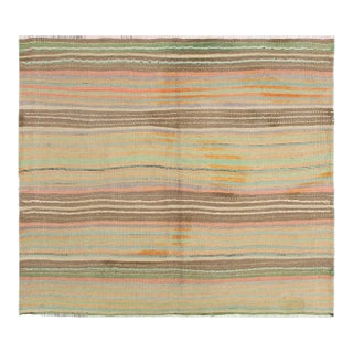 Striped Vintage Turkish Kilim Rug - 4`1" X 4`9" For Sale