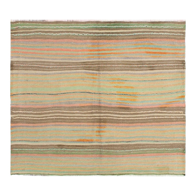 Striped Vintage Turkish Kilim Rug - 4`1" X 4`9"