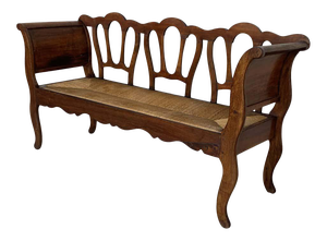 20th Century Walnut Victorian Bench in Wood and Rattan Seat