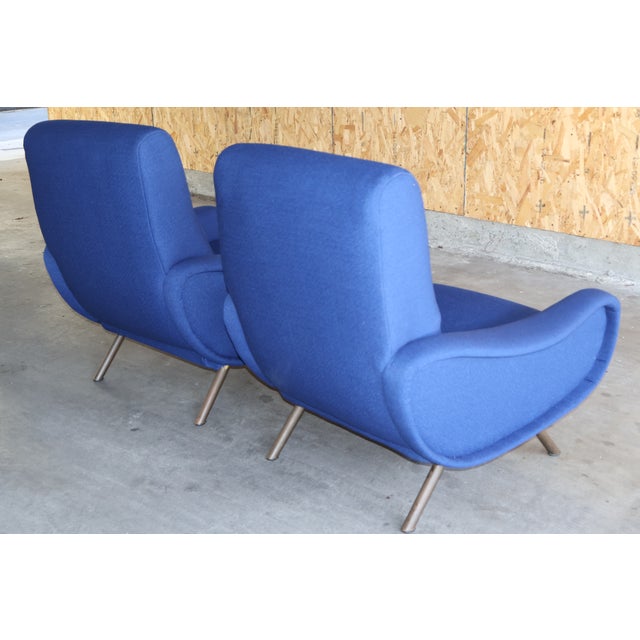 Pair of Early 1st Edition Lady Chairs by Marco Zanuso for Arflex in Raf Simmons Fabric, Italy, 1950s For Sale - Image 12 of 13