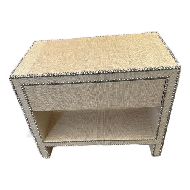 Pair of Contemporary William Sonoma Home Grasscloth Night Stands With Single Drawer For Sale