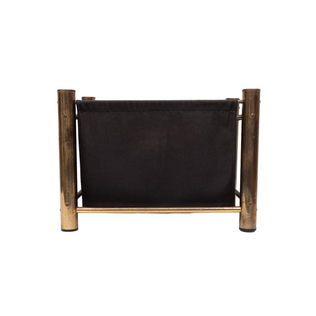 Vintage Brass and Canvas Magazine Holder, 1970s For Sale - Image 9 of 10