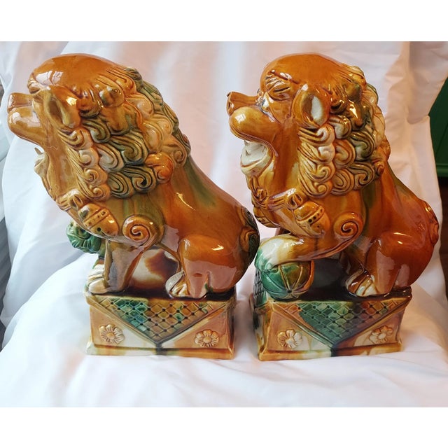 1970s 1970s Colorful Ceramic Foo Dogs - a Pair For Sale - Image 5 of 13