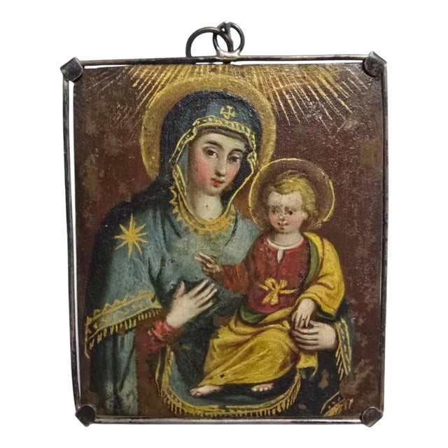 Double-Sided Diptych with Saint Nicholas of Tolentino & Virgin and Child, 1650, Oil on Copper For Sale