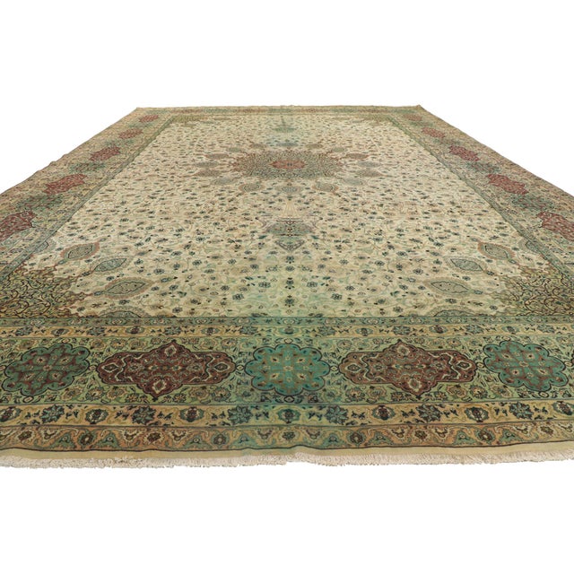 Neoclassical Vintage Persian Tabriz Rug, 12'06 X 19'01 For Sale - Image 3 of 12